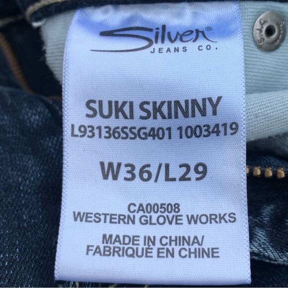 Silver SUKI SKINNY Distressed Destroyed Darker Wash Jeans Women’s W 36 L 29 - Picture 12 of 14